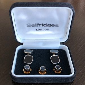 Vintage Selfridges London Black Cufflinks and Tuxedo Studs